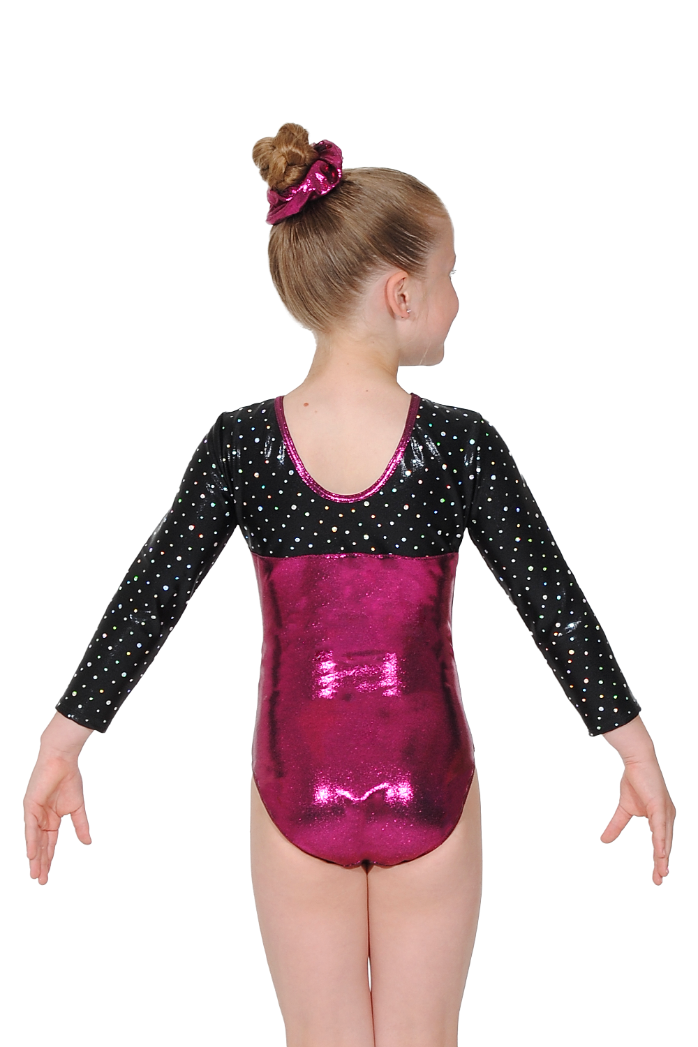 Justaucorps de gymnastique à manches 3/4 et col en V pour filles Belle Shine