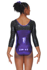 Justaucorps de gymnastique à manches 3/4 et col en V pour filles Belle Shine